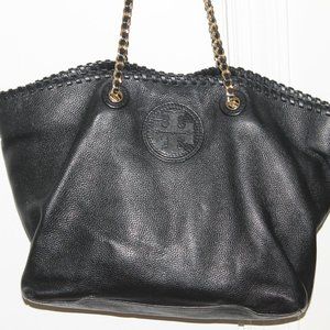 Tory Burch Black Leather Handbag 15.5" x 10" with 10" drop